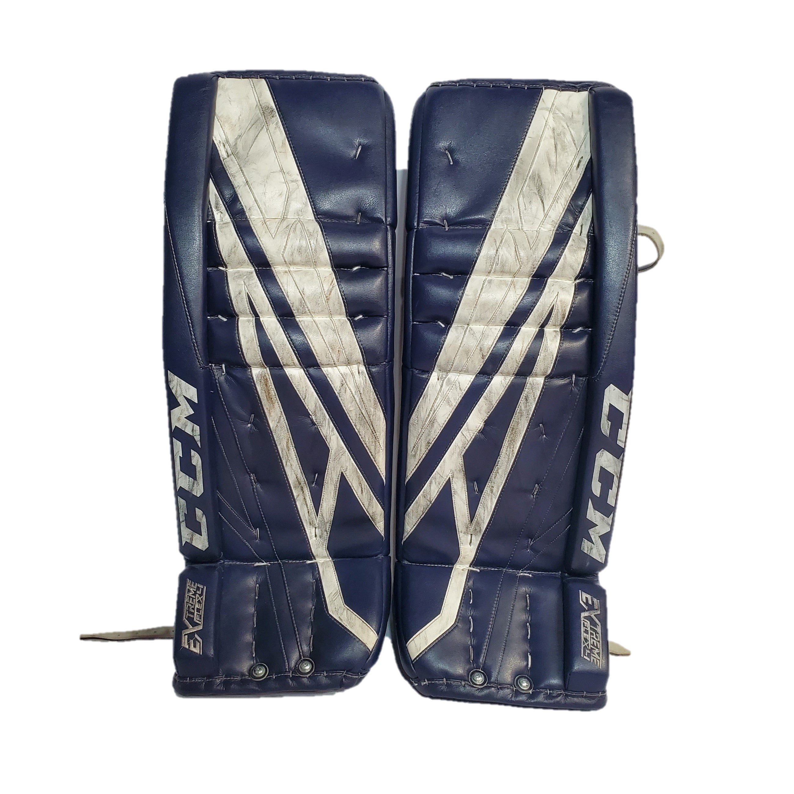 CCM Extreme Flex IV - Jambières de gardien de but Pro Stock d'occasion - (bleu marine/blanc)